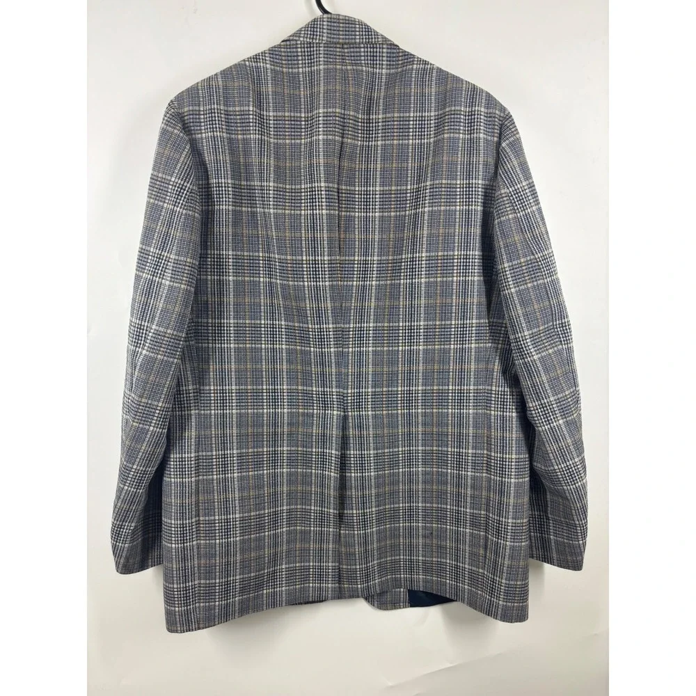 Vintage Campus Togs Glen Plaid Blazer Blue Grey Tan Men Sport Coat Scarsdale XXL